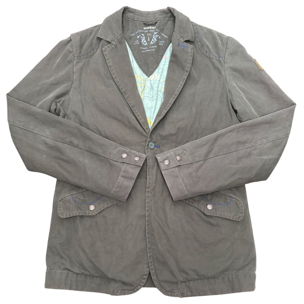Diesel Truckistan Blazer Jacket Mens L Gray Brown Vintage Y2K Cotton Canvas